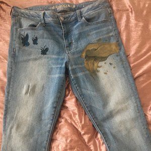 hand painted american eagle jeans